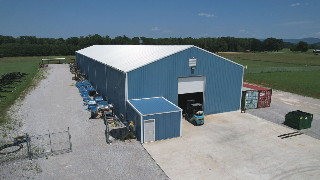Aerial image of large blue mountain view warehouse